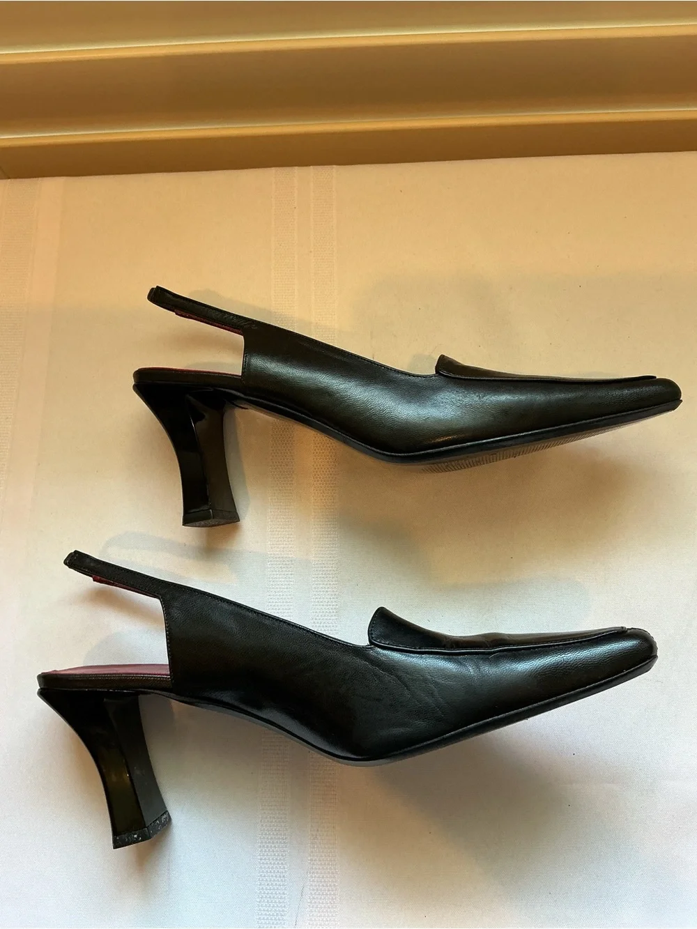 Vintage Ann Taylor, Black Leather Square Toe Slingback Heels, Italy Size 8M